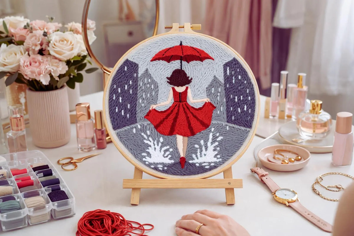 Punch Needle Kit Red Umbrella