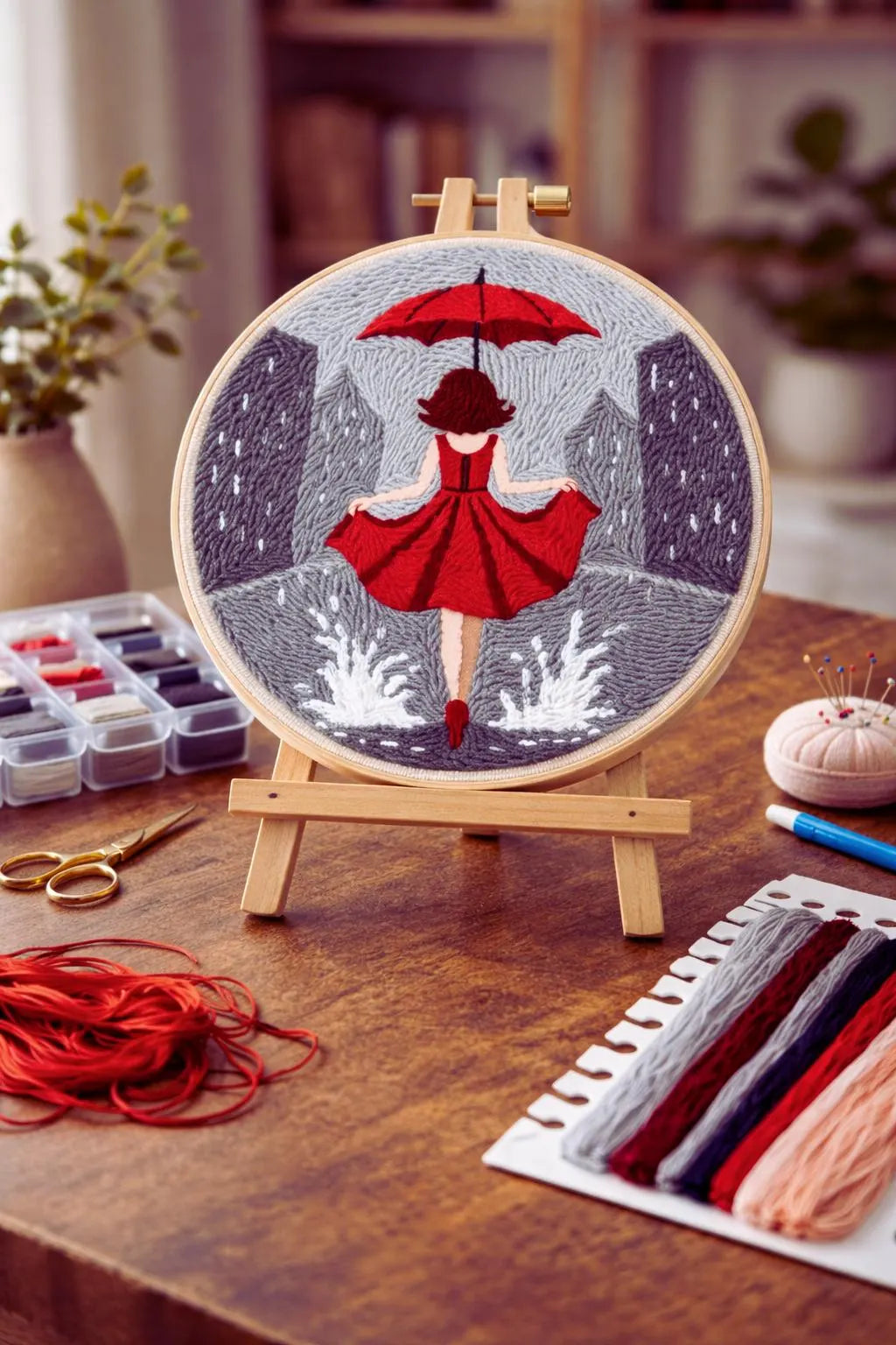 Punch Needle Kit Red Umbrella