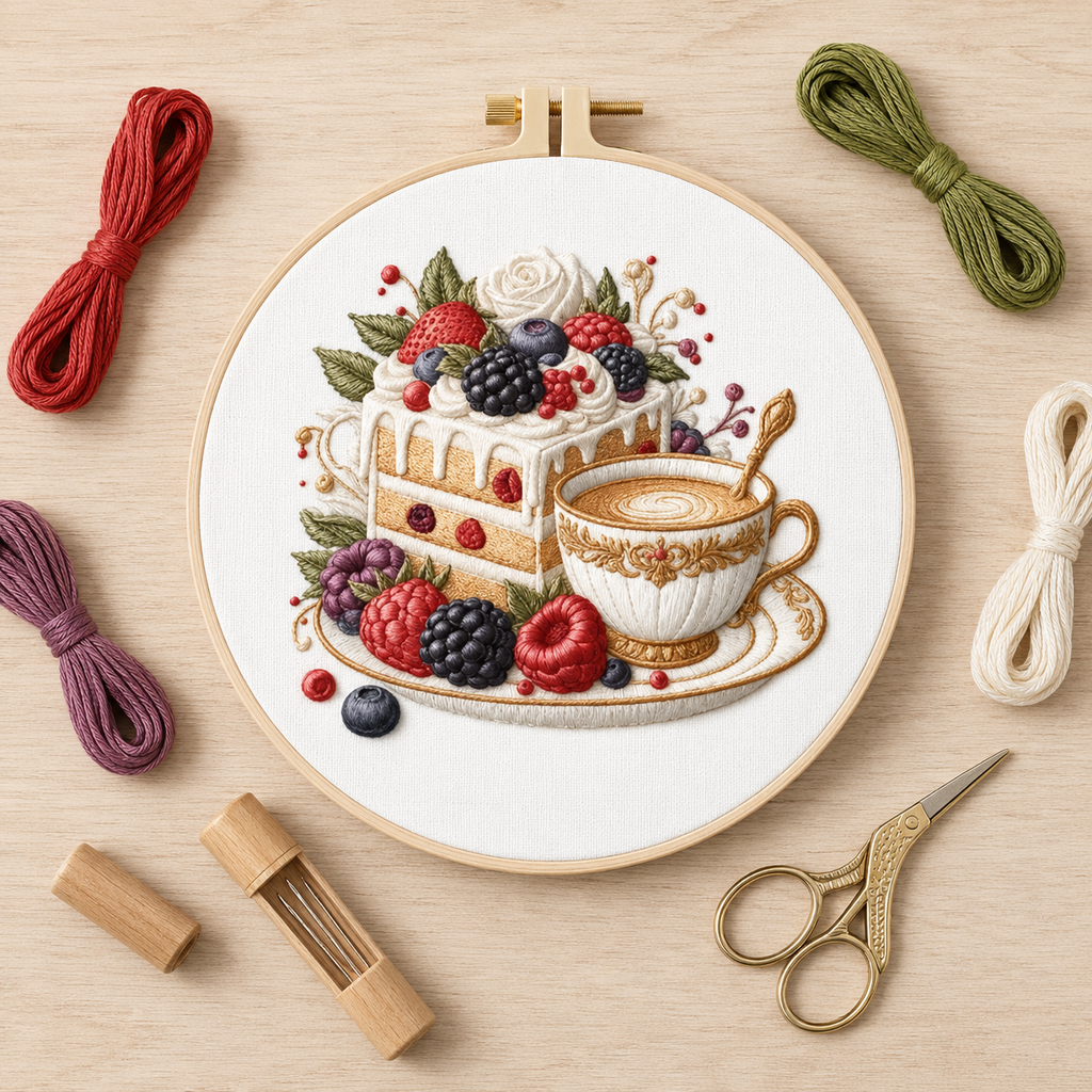 Berry Cake Tea Party Embroidery Kit