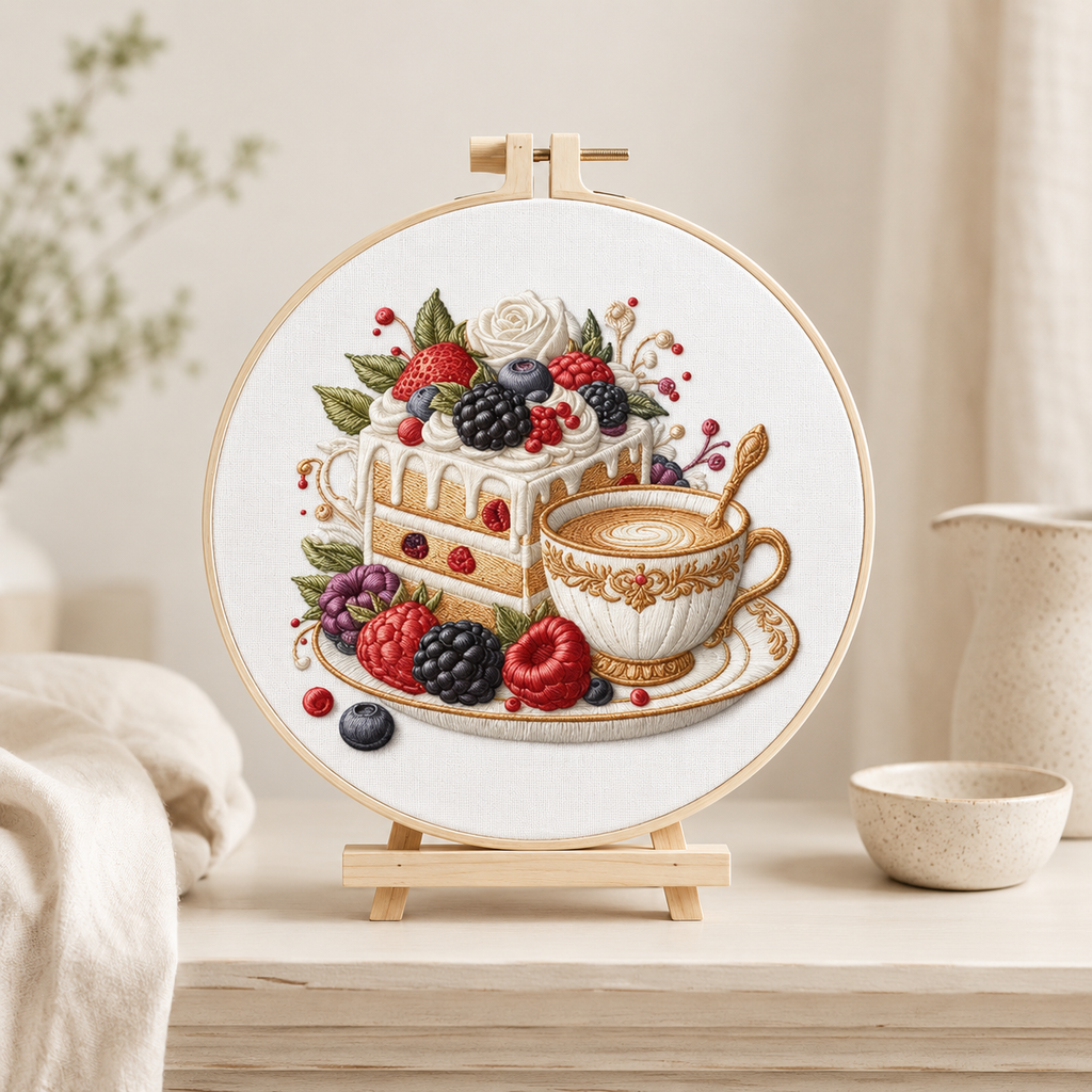 Berry Cake Tea Party Embroidery Kit