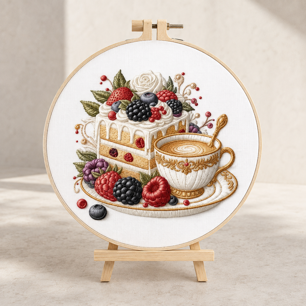 Berry Cake Tea Party Embroidery Kit