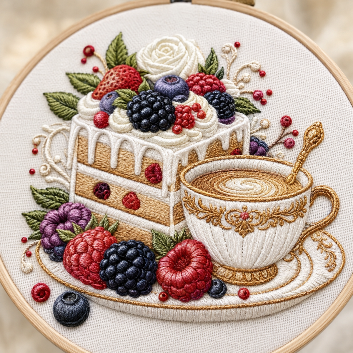 Berry Cake Tea Party Embroidery Kit