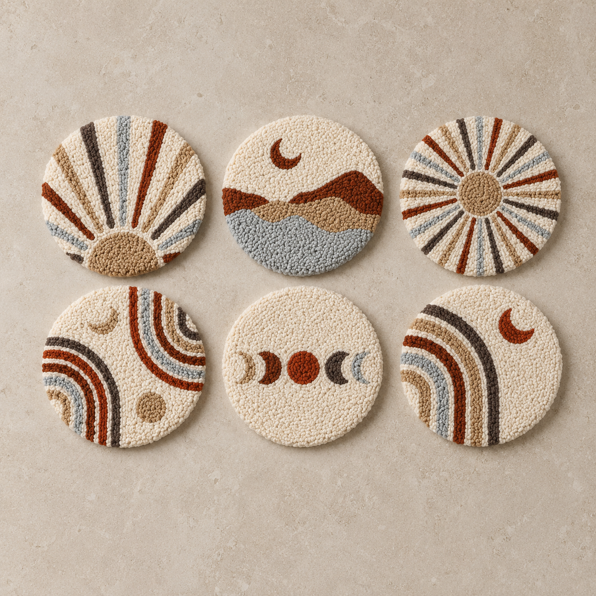 Boho Sunset Landscape Punch Needle Coaster Set