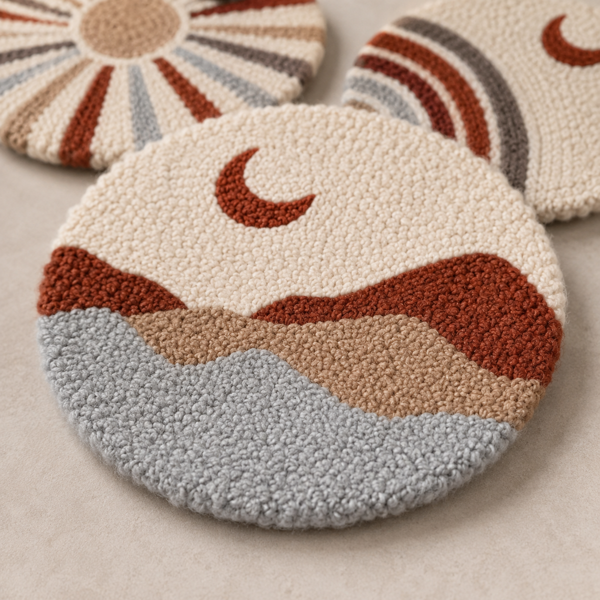 Boho Sunset Landscape Punch Needle Coaster Set