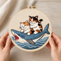 Cats Riding Shark Embroidery Kit