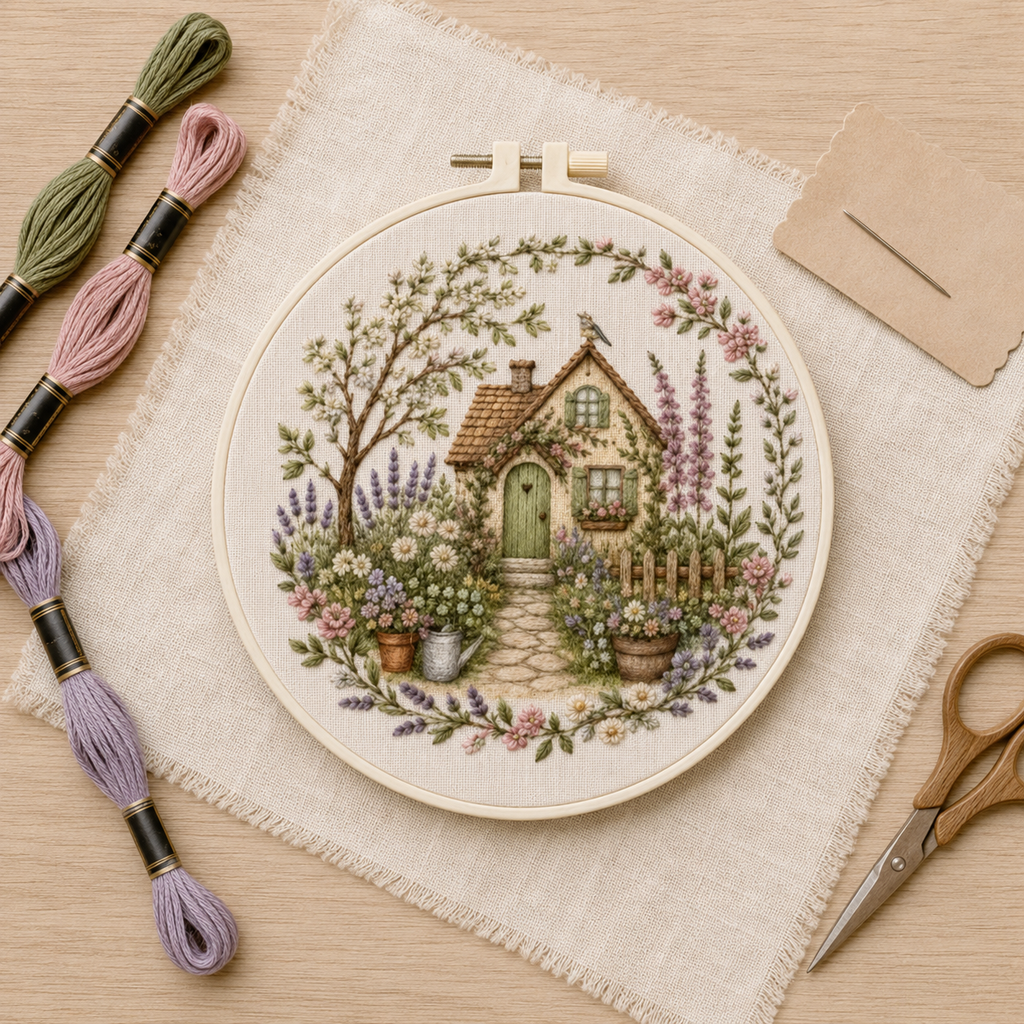 Cottage Garden House Embroidery Kit