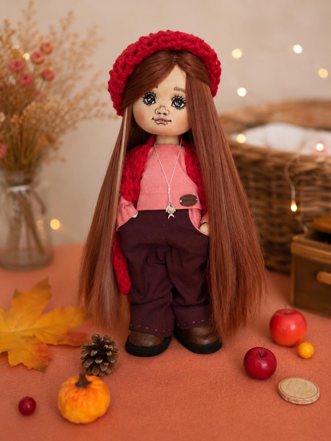 Long-Haired Cloth Art Doll with Beret