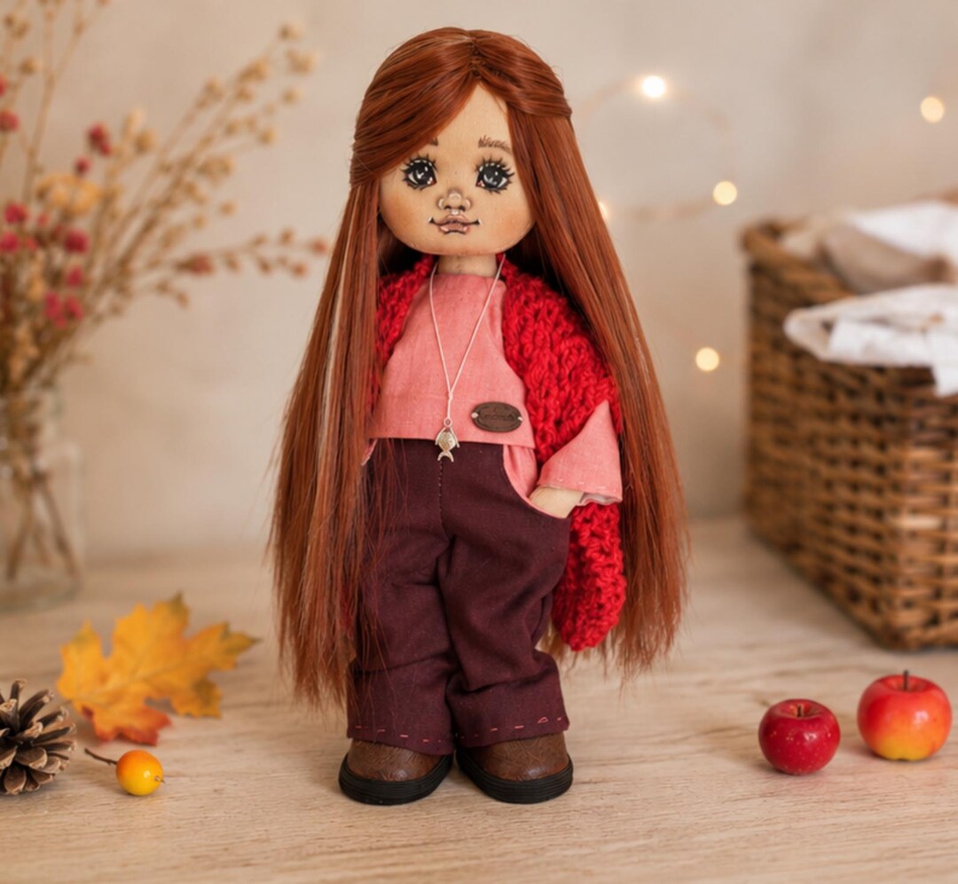 Long-Haired Cloth Art Doll with Beret