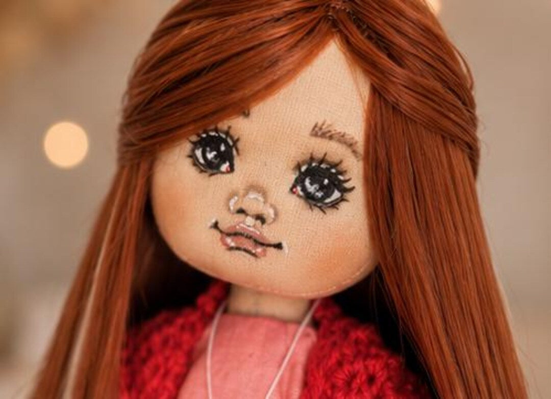 Long-Haired Cloth Art Doll with Beret