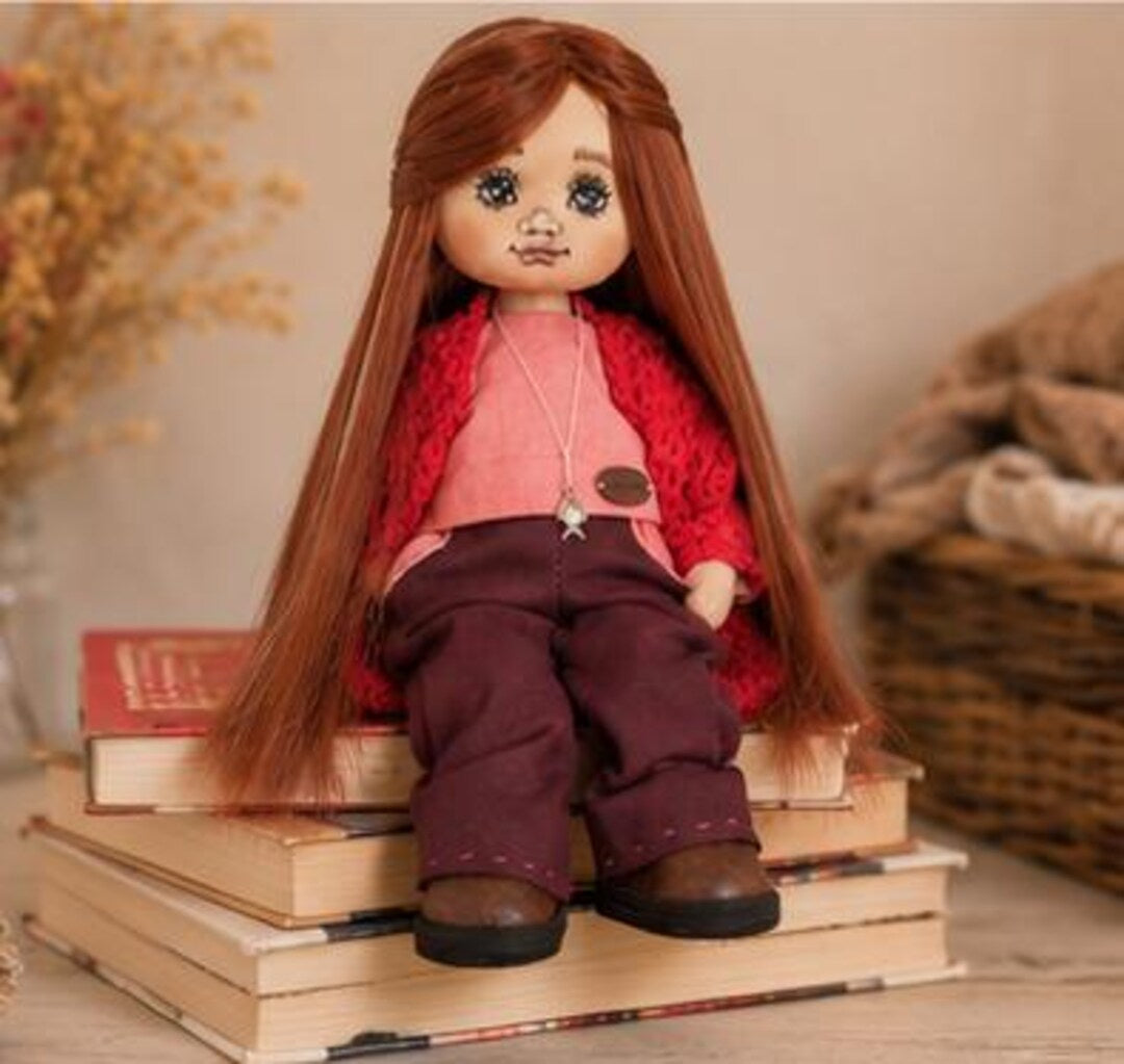 Long-Haired Cloth Art Doll with Beret