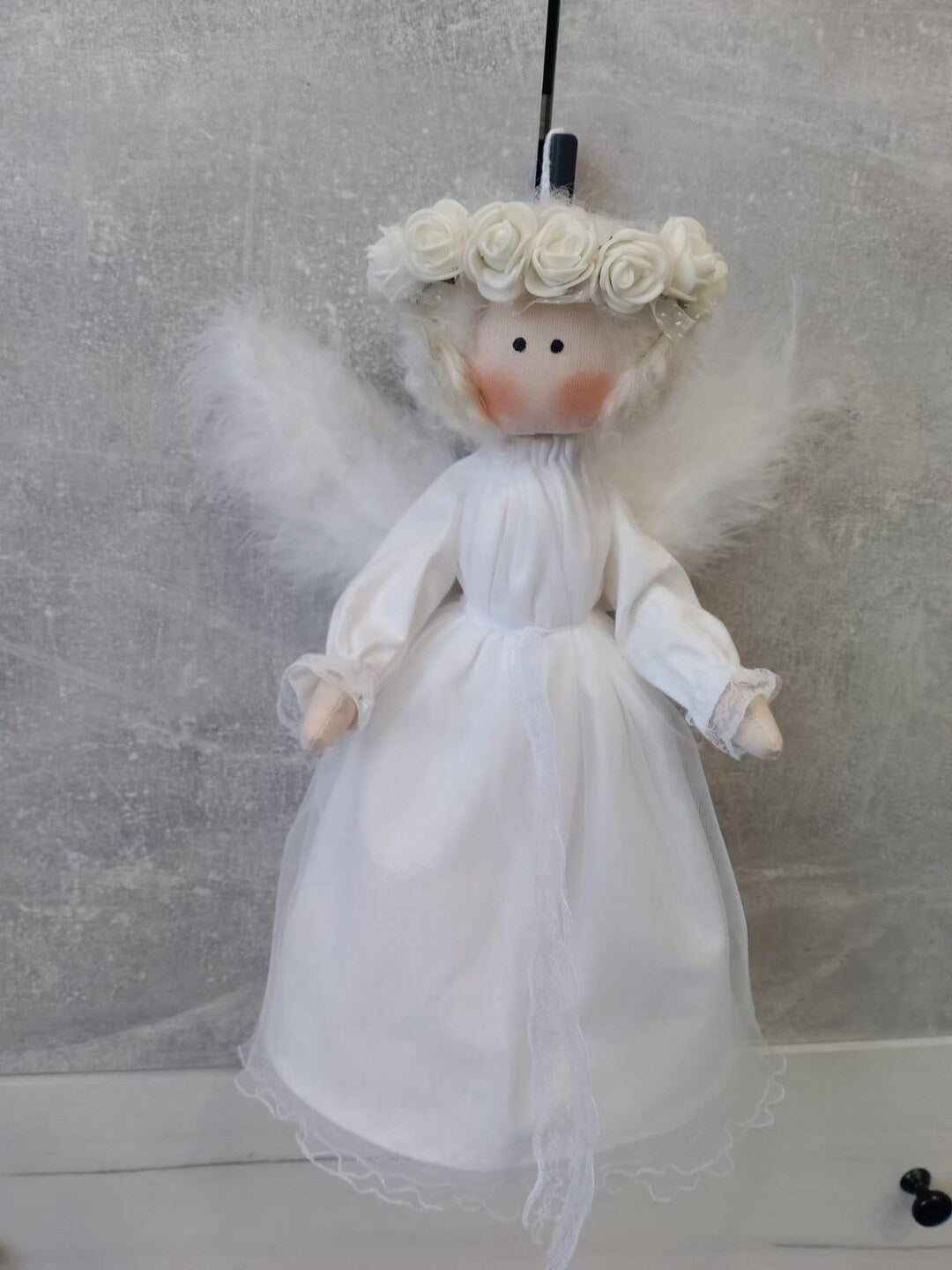 Handmade Textile Art Doll 35cm, Rag Doll, Interior Artist Doll, Designer Collector Doll with Natural Wool Hair