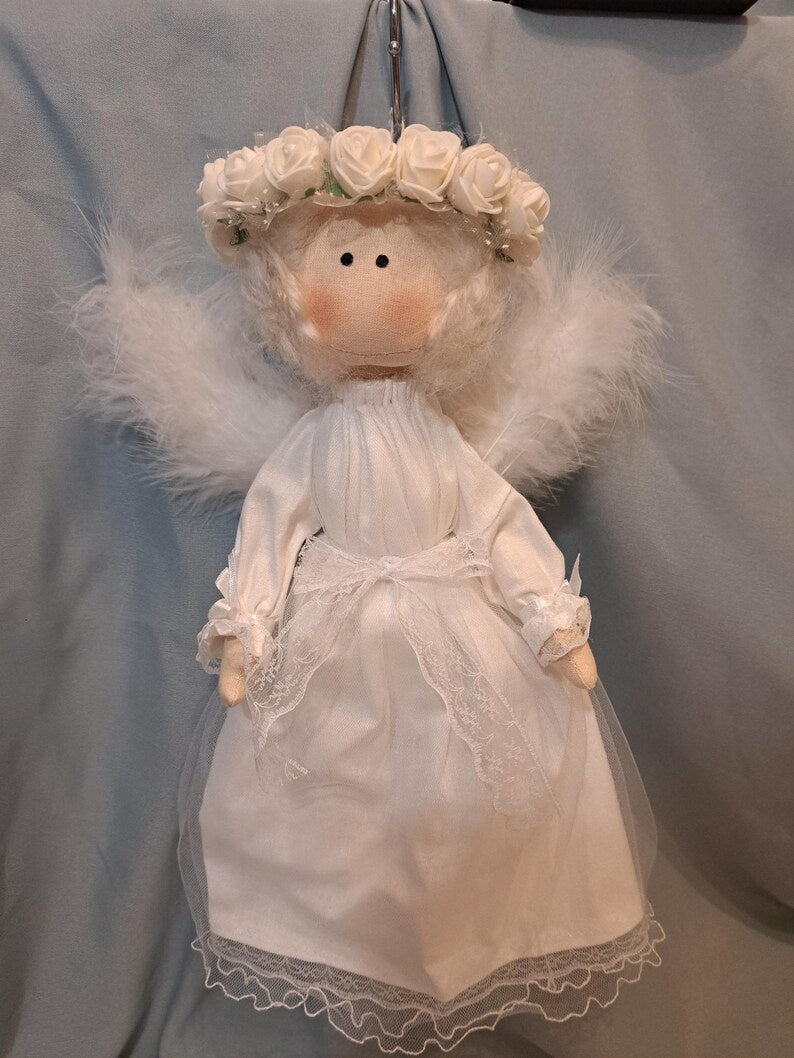 Handmade Textile Art Doll 35cm, Rag Doll, Interior Artist Doll, Designer Collector Doll with Natural Wool Hair