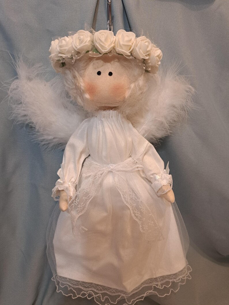 Handmade Textile Art Doll 35cm, Rag Doll, Interior Artist Doll, Designer Collector Doll with Natural Wool Hair