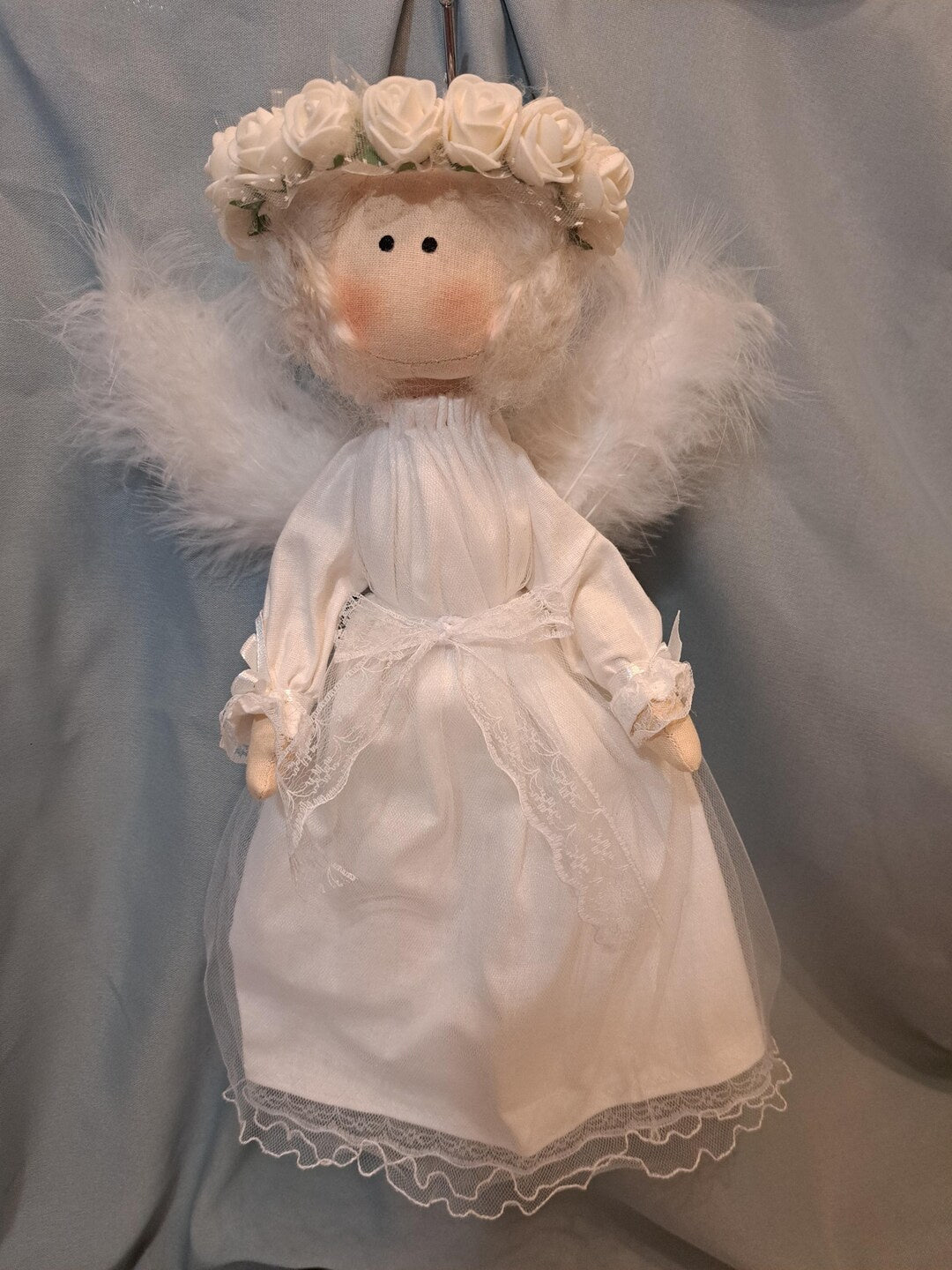 Christmas Angel Art Doll with Wool Hair, 35 cm