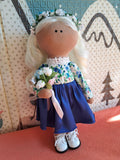 Cloth Art Doll with Flowers
