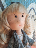 Freckled Cloth Art Doll in White Dress