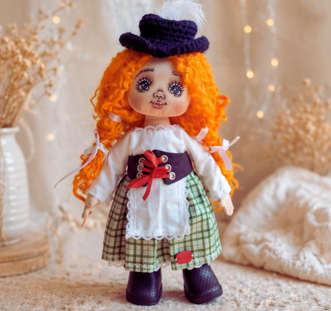 Curly-Haired Cloth Art Doll