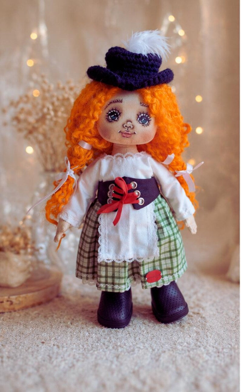Curly-Haired Cloth Art Doll