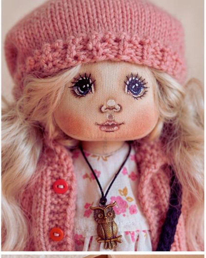 Blonde Cloth Art Doll with Owl Necklace