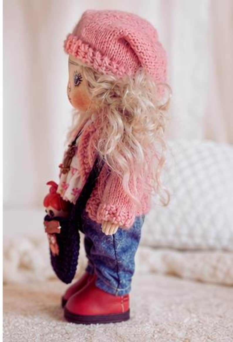 Blonde Cloth Art Doll with Owl Necklace
