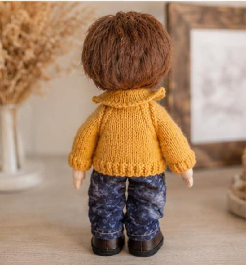 Handmade Cloth Boy Doll in Mustard Sweater
