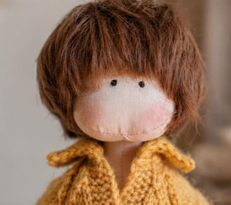 Handmade Cloth Boy Doll in Mustard Sweater