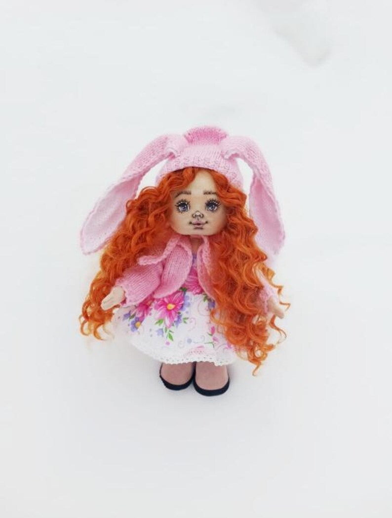 Handmade Cloth Art Doll with Hand-Painted Face
