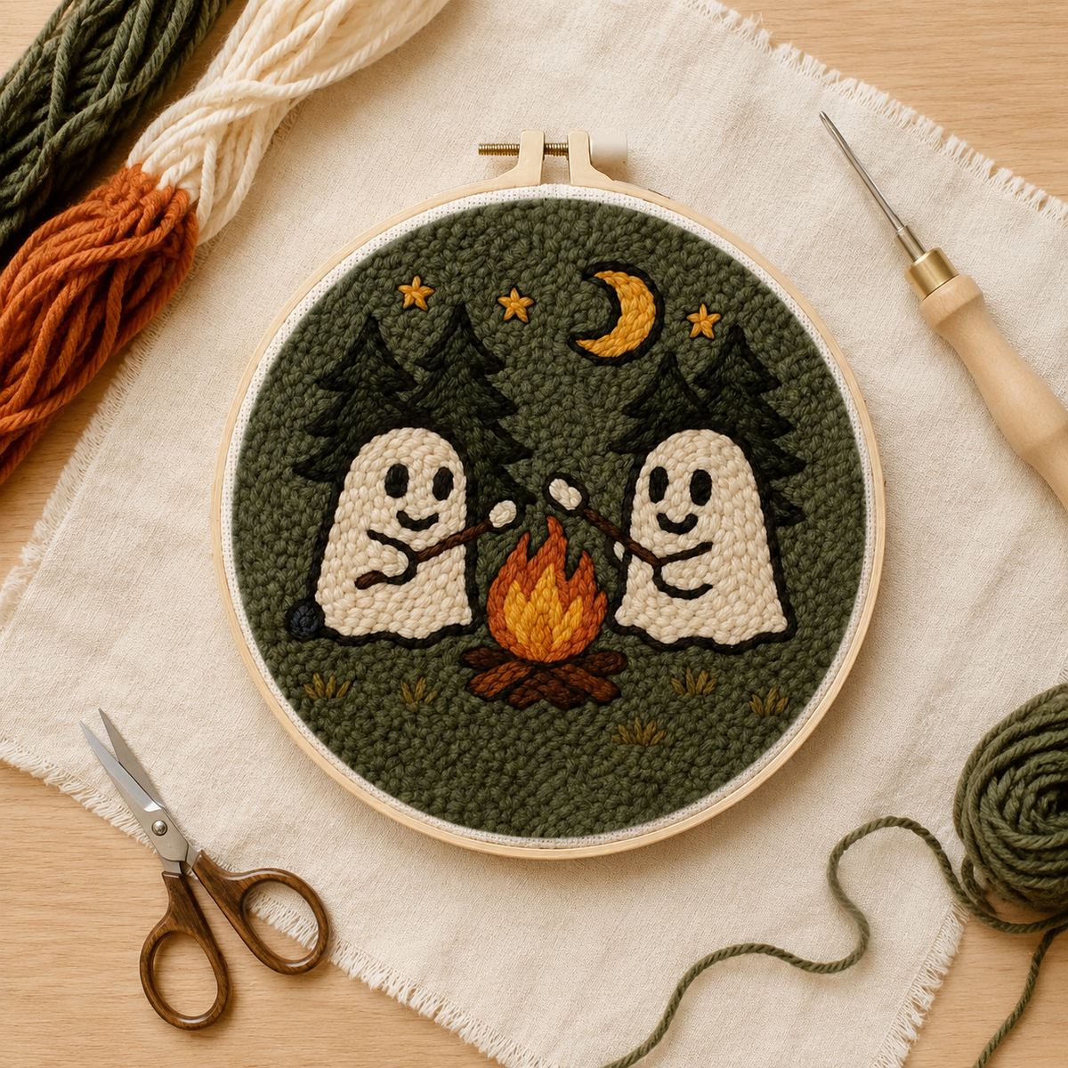 Spooky Campfire Ghosts Punch Needle Kit