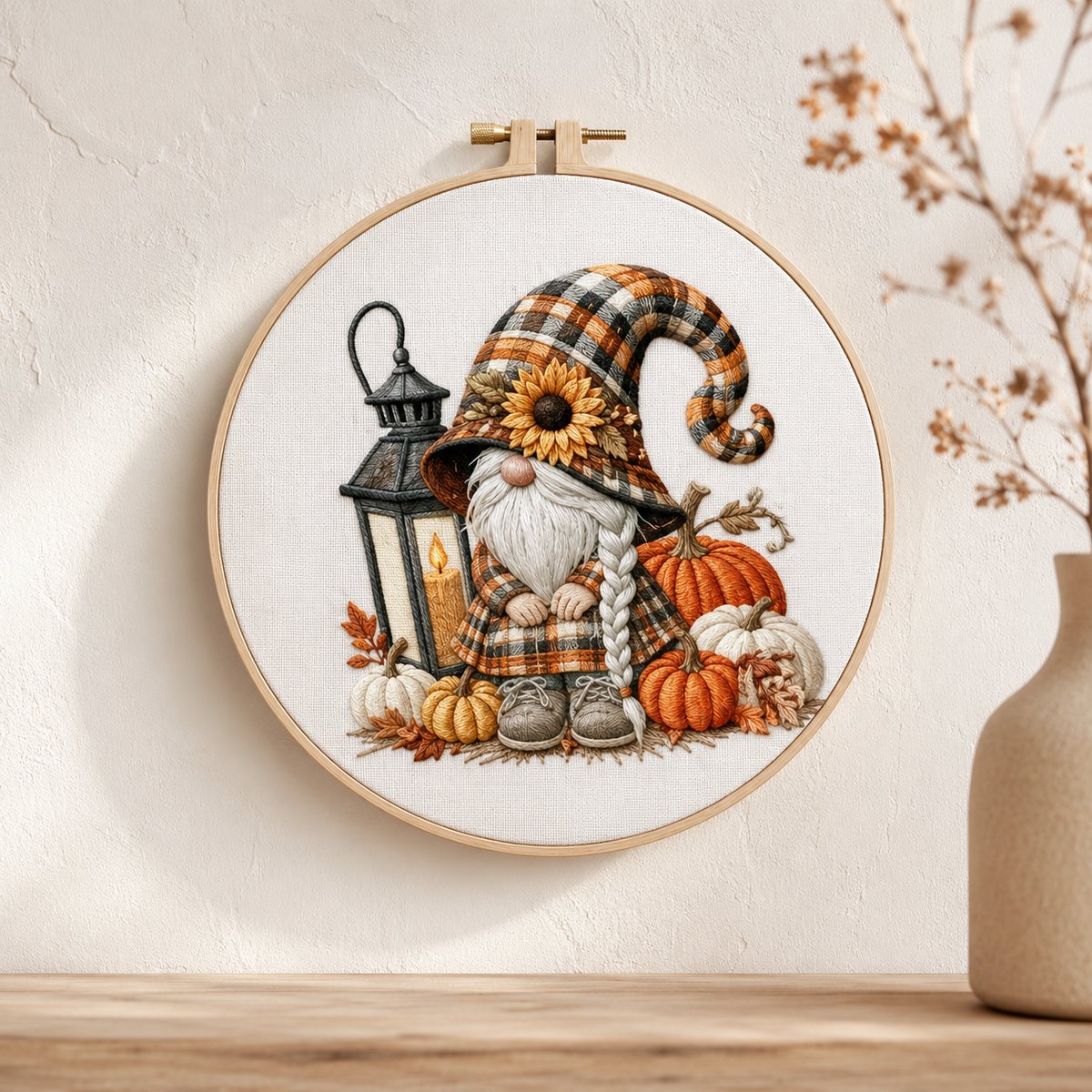 Autumn Gnome Lantern Embroidery Kit