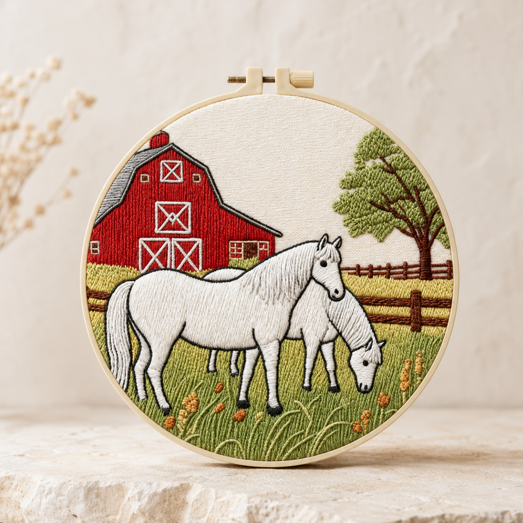 Grazing Horses Farm Embroidery Kit