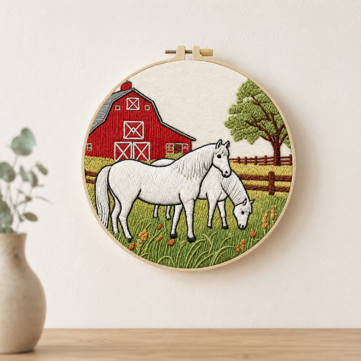 Grazing Horses Farm Embroidery Kit