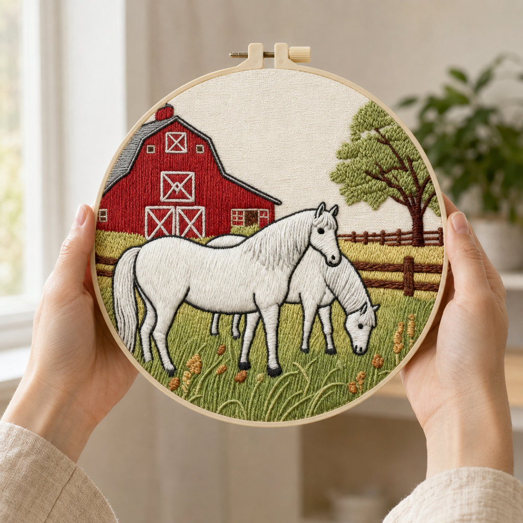 Grazing Horses Farm Embroidery Kit