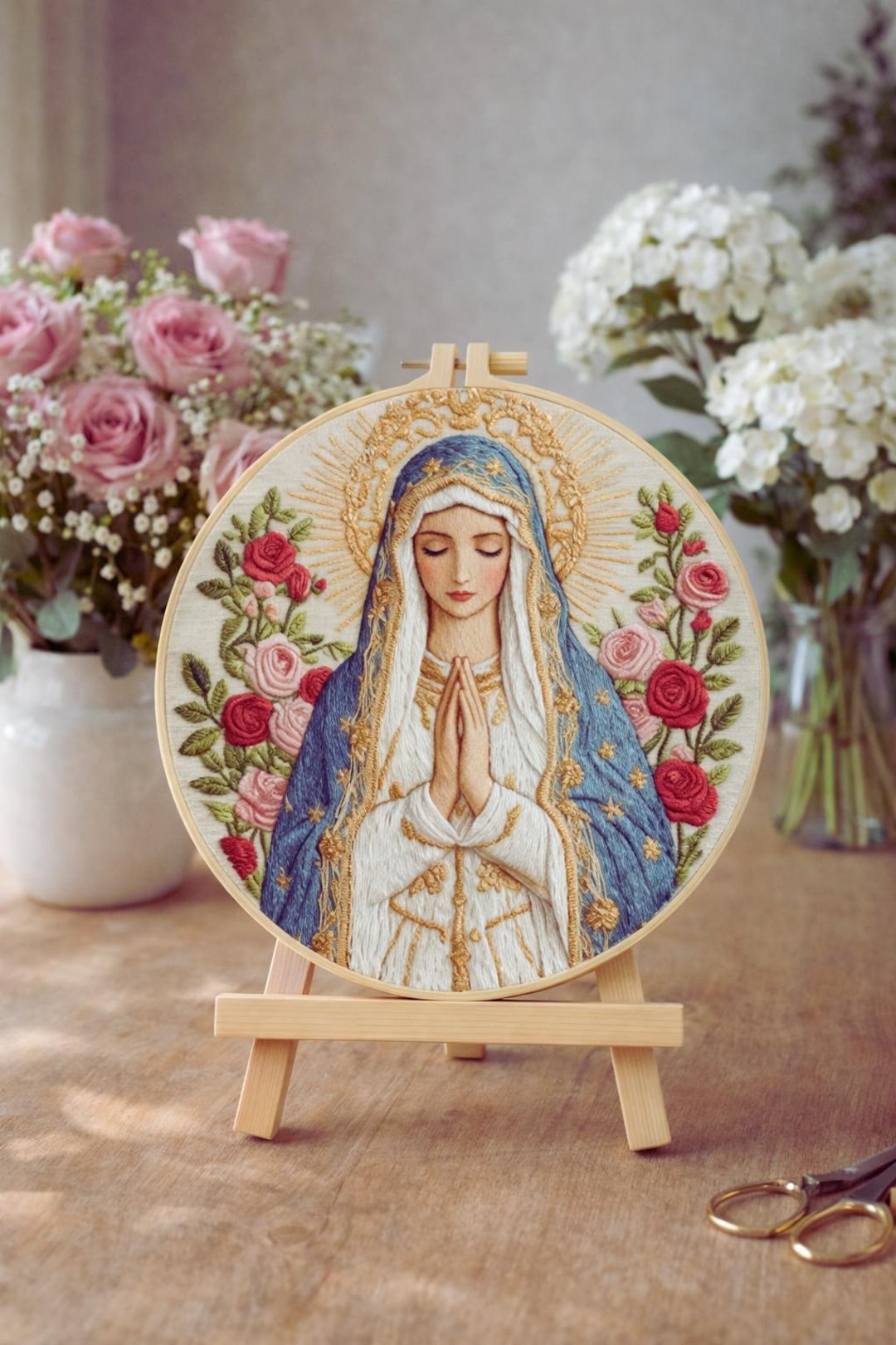 Virgin Mary embroidery kit religious needlework