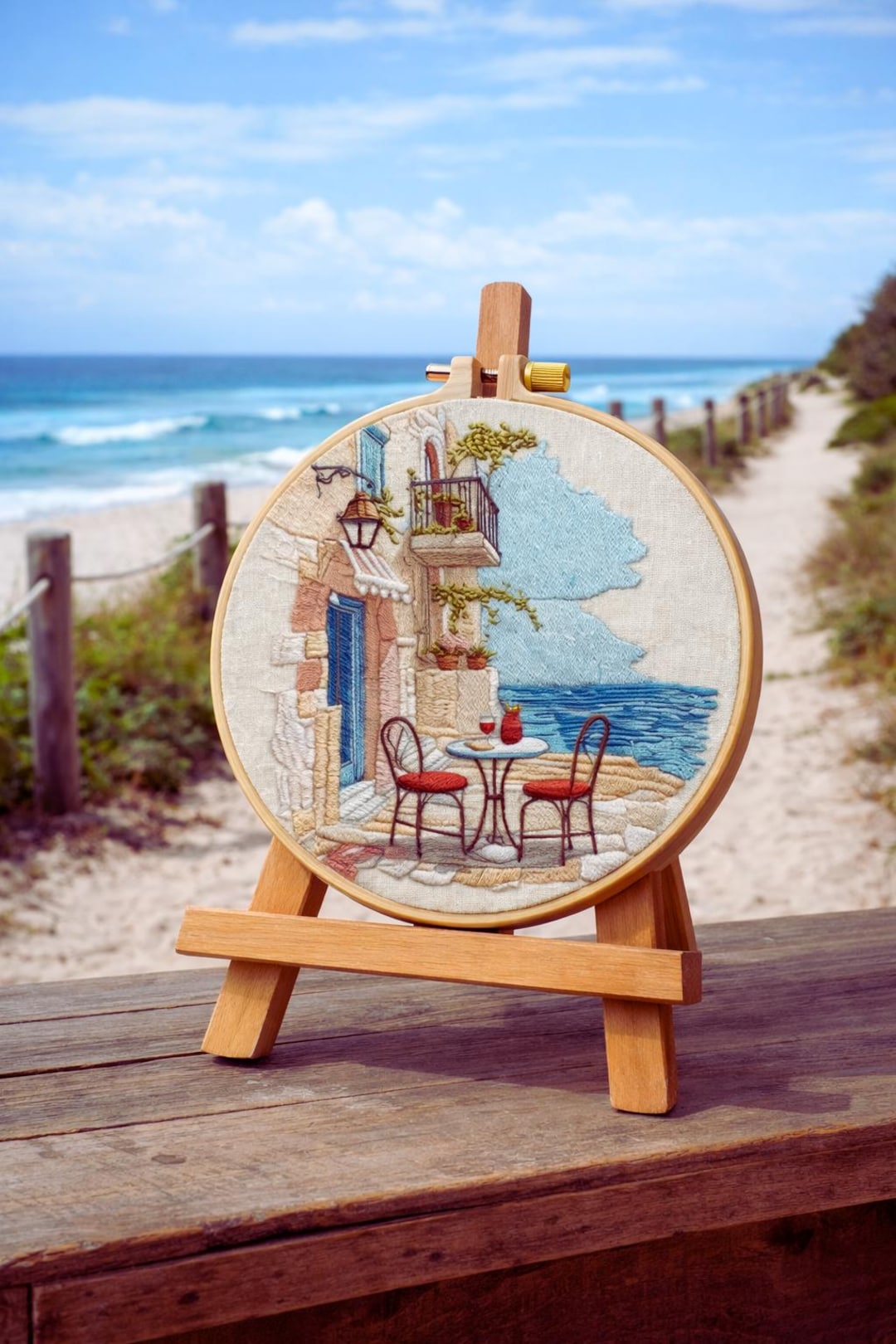 Vacation scene embroidery kit finished hoop art