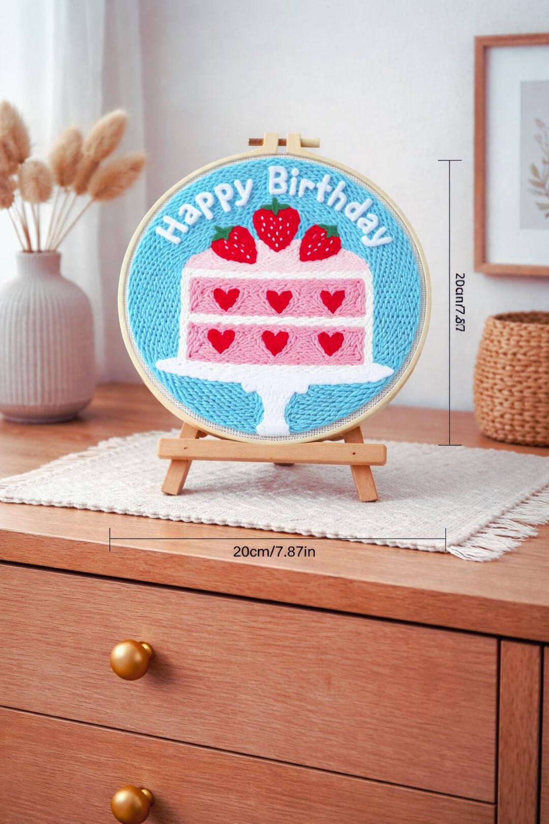 Strawberry cake punch needle kit materials