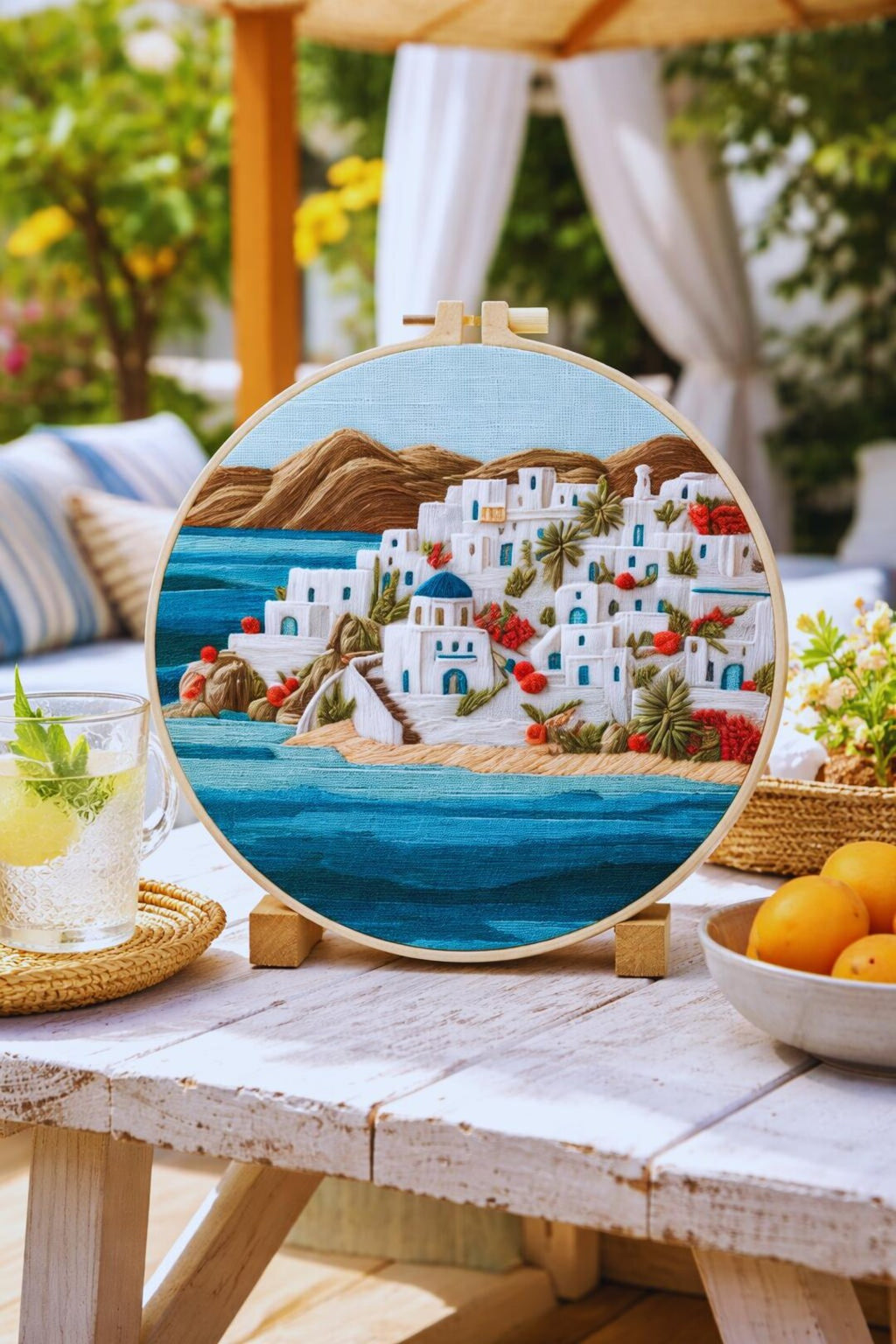Mediterranean village seaside embroidery kit finished piece