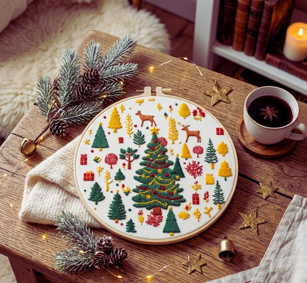 Christmas tree embroidery kit finished hoop art
