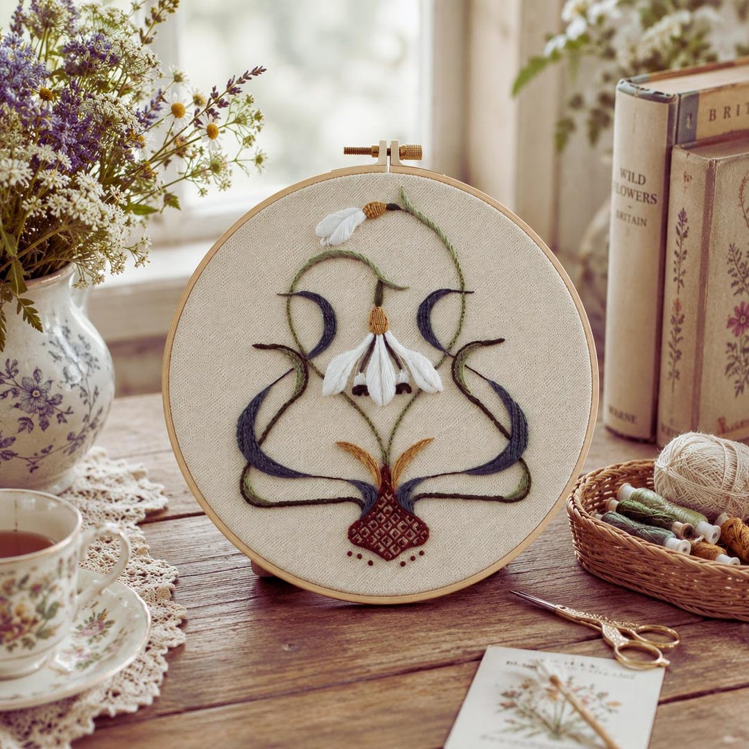 Snowdrop embroidery pattern close-up