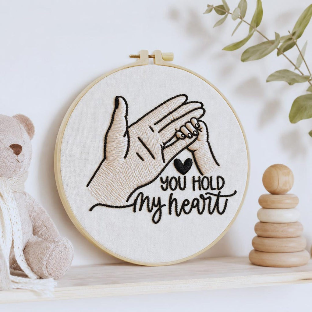 You hold my heart line art embroidery hoop