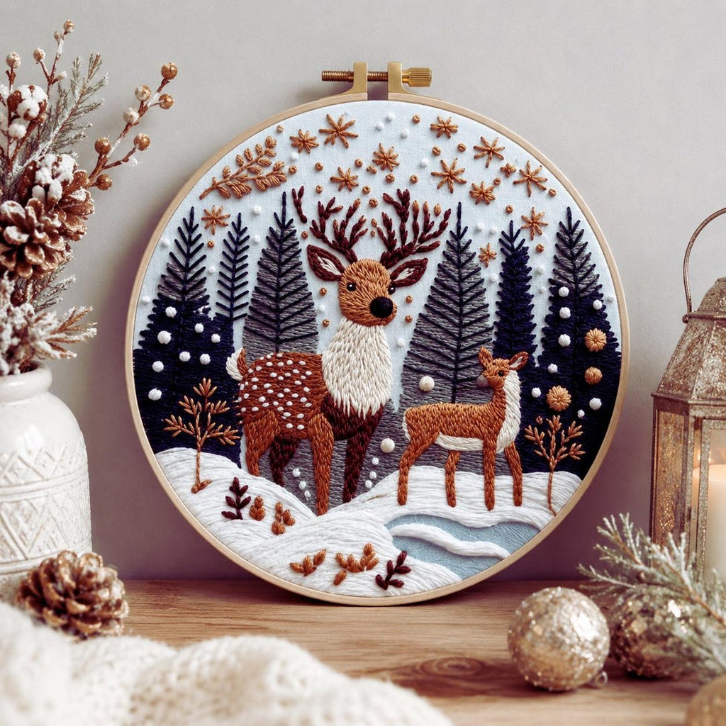Woodland deer embroidery kit finished piece