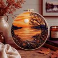 Sunset lake embroidery kit finished piece