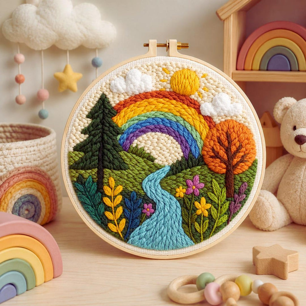 Rainbow Punch Needle Kit for Beginners, Colorful Landscape Fiber Art Kit, DIY Nature Craft Set, Whim