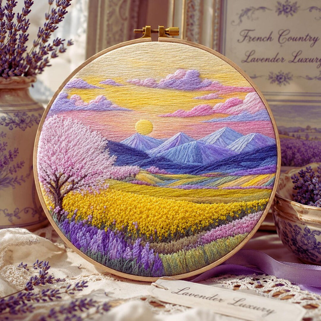 Spring meadow floral landscape embroidery kit finished piece