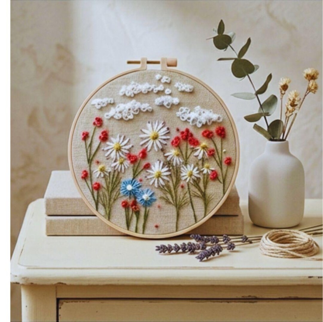 3D daisy wildflower embroidery kit finished piece