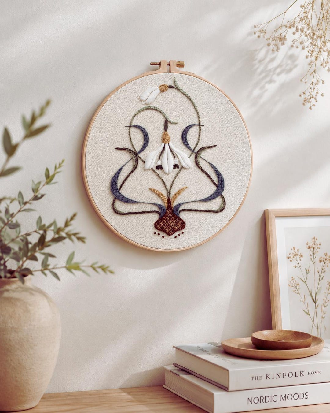 Snowdrop flower embroidery kit detail