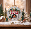 Christmas Fireplace Embroidery Kit for Beginners, Cozy Holiday Needlework Set, Winter DIY Embroidery