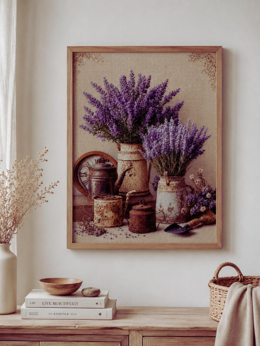 Lavender Cross Stitch Kit, Rustic Farmhouse Embroidery Kit, DIY Needlepoint Kit for Adults, Cottagec