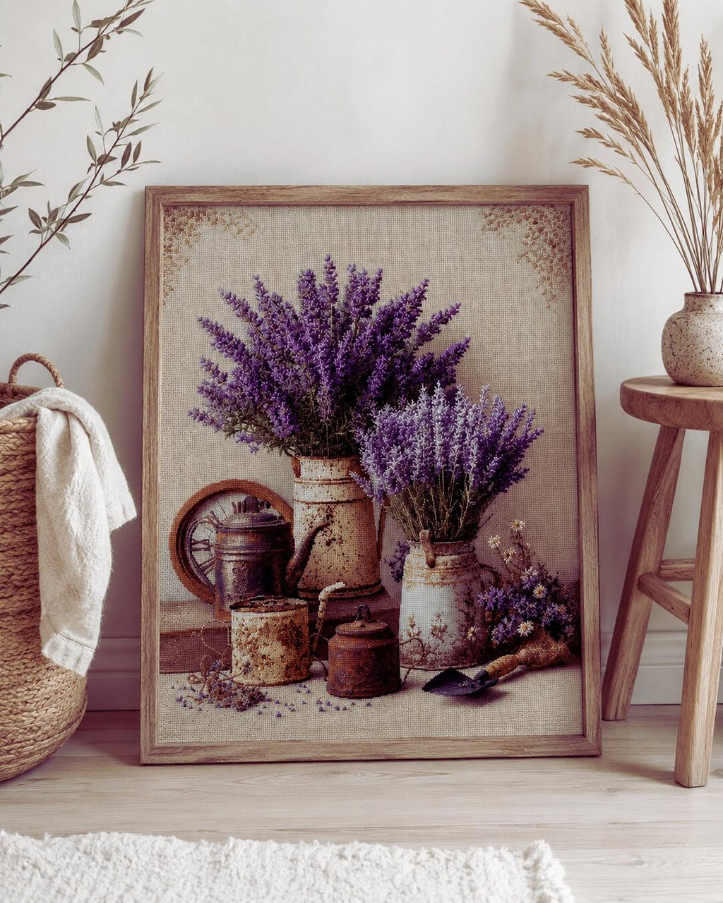 Lavender Cross Stitch Kit, Rustic Farmhouse Embroidery Kit, DIY Needlepoint Kit for Adults, Cottagec