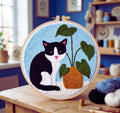 Cat Punch Needle Kit, Tuxedo Cat Embroidery Kit, DIY Cat Lover Craft Kit, Modern Pet Wall Decor, Beg