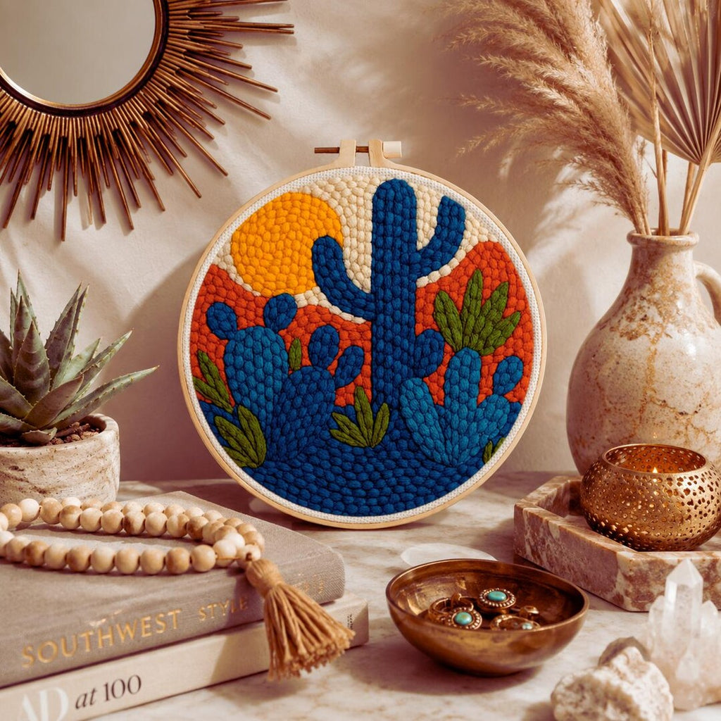 Desert Cactus Punch Needle Kit for Beginners, Modern Southwest Wall Art, DIY Fiber Art Craft Kit, Bo